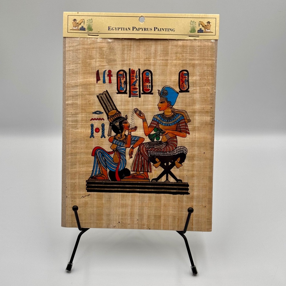 Vintage 2005 Egyptian Papyrus Painting 7x9 Hand Painted By Artist In Cairo Egypt
